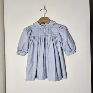 VTG Simi Baby Blue Floral Smocked Dress with Cute Collar, Cotton Blend, EUC, 24M